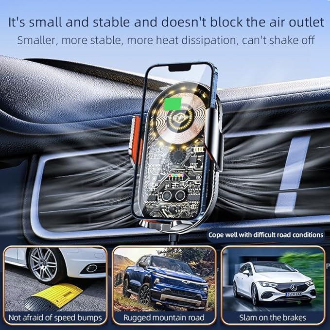 HOLIKLJY Wireless Car Charger, 15W Fast Charging Auto-Clamping Car Charger Phone Mount Air Vent Cell Phone Holder Compatible with iPhone 16 Pro Max/15/14/13/12/11, Samsung Galaxy S23/S22/S21/S20, etc