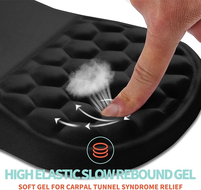 Kuosgm Ergonomic Mouse Pad Wrist Support with Memory Foam Massage Bulge, Carpal Tunnel Pain Relief Mousepad Wrist Rest for Mouse(12x8 inch, Black)