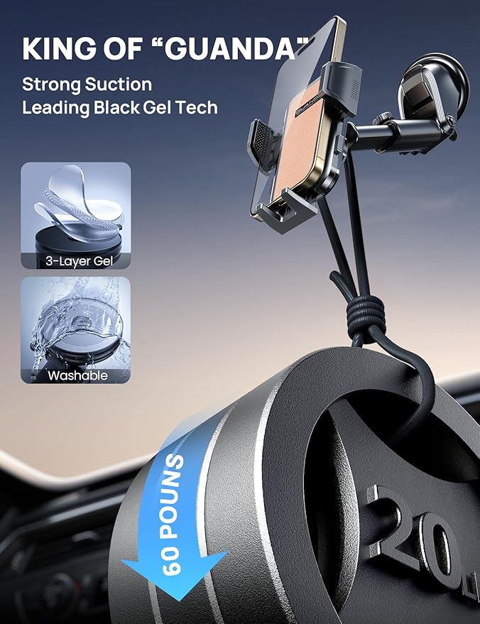 2026 Ultimate Car Phone Holder Mount (+Air Vent Clip) [Military Grade Stable], 360° Rotatable Suction Cup Car Phone Mount for Dashboard Windshield ,Truck Cradle Stand for iPhone 17 16 Pro Max Samsung