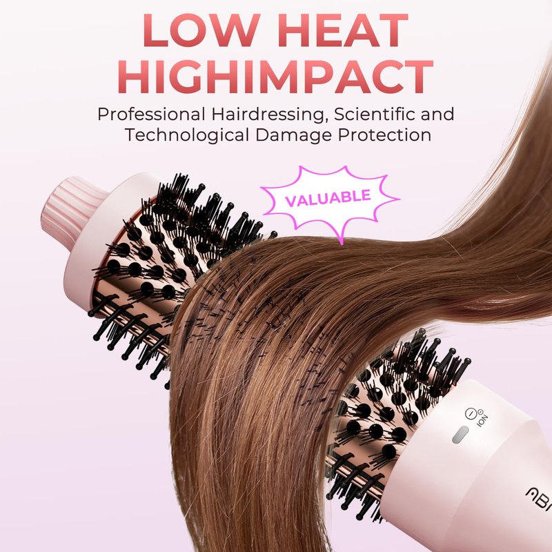 ABNER Thermal Ionic Brush, 1.5 inch Heated Round Brush for Blowout Look, Volumize, Style, Makes Hair Shinier & Smoother, Dual Voltage, Negative Ion Technology, Titanium, Temperature Settings