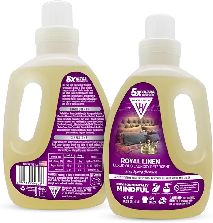 Hiketron Royal Linen Liquid Laundry Detergent, 5x Ultra Concentrated, Tough Stains Remover, Long Lasting Scent (80 Fl Oz, Pack of 2)