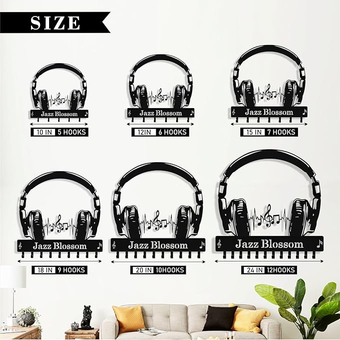 Syneiro Personalized Headphone Key Holder Wall Mount, Custom Metal Key Rack Key Holder with Name, Deer Cabin Wall Keys Hanger with Hooks for Entryway, Front Door, Hallway, Kitchen, Living Room