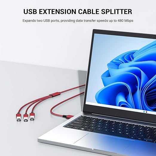 POHFP 6.6FT USB Splitter 3 in 1 Out, A Male to 3 Female Extension Y Cable Support Charging and Data Transfer for TV/PC/Laptop/Keyboard/ PS4/5/ Flash Drive/LED Etc.(Red)
