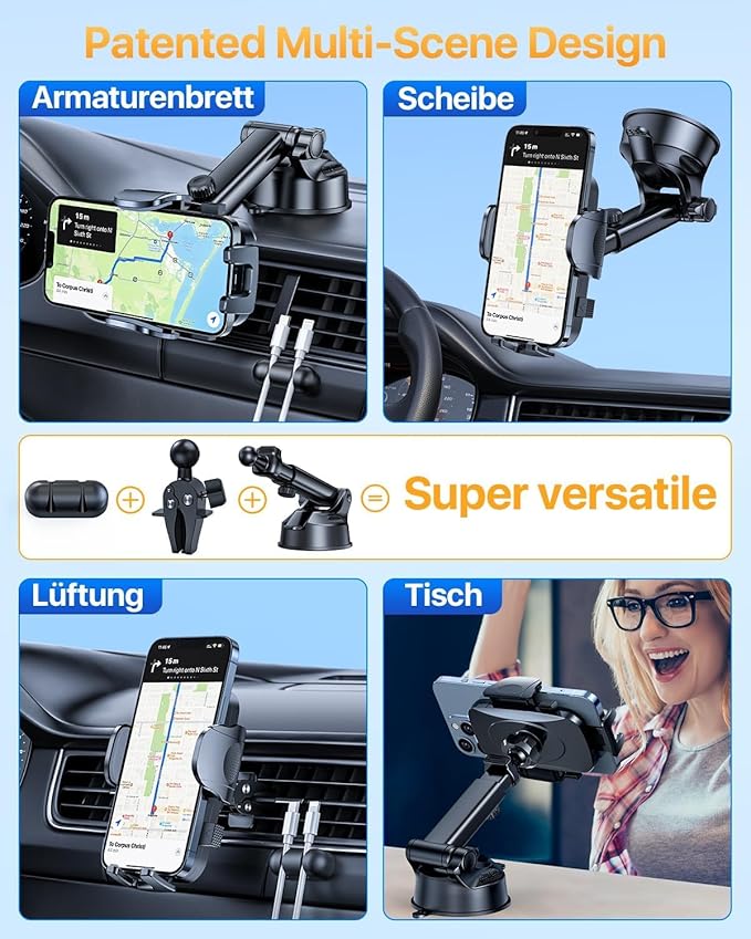 [True Upgrade for Safety] YRU Car Phone Holder Mount [Patent & Military-Grade]Dashboard Cell Phone Holder for Car Vent Windshield Phone Stand for iPhone 17 16 15 14 13 Pro Max Truck Samsung, Dark Blue