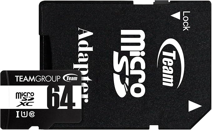 TEAMGROUP Micro 64GB 5 Pack UHS-I U1 Class 10 SDHC SDXC Read Speed up to 100MB/s High Speed Flash Meomry Card with Adapter for Camera, Surveillance, Full HD Shooting TUSDX64GCL10U63