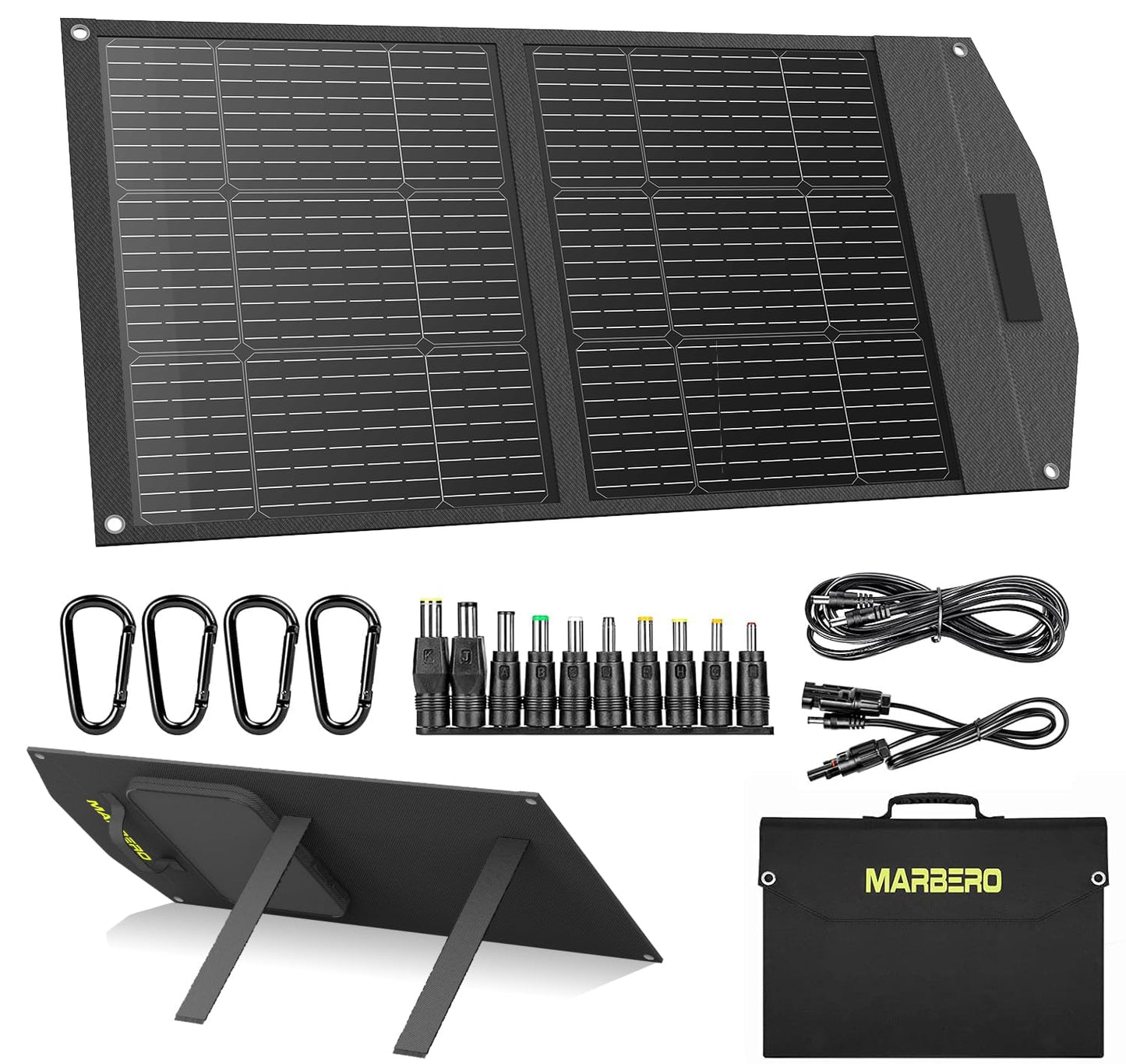 MARBERO 100W Portable Solar Panel 100 Watt Foldable Solar Panel for Power Station with USB & DC 18V Output(10 Connectors) 23% Conversion Efficiency IP68 Waterproof for Camping Outdoor Home Cloudy