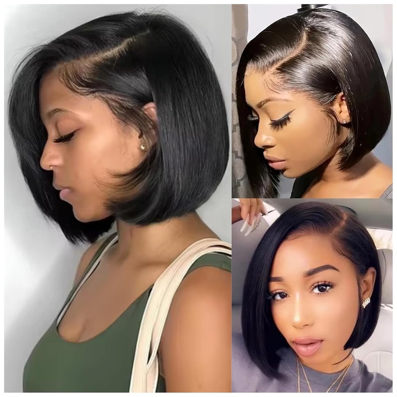 10 Inch Bob Wig Human Hair 13x4 HD Lace Front Wigs Pre Plucked Short Bob Wig Lace Frontal Wigs for Black Women, Short Straight Glueless Human Hair Wig with Elastic Band, 180% Density, Natural Black