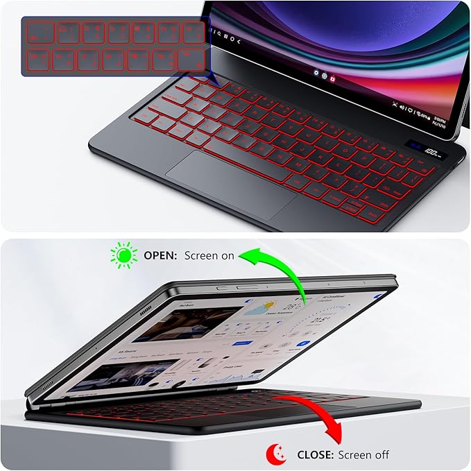 Magnetic Keyboard Case for Samsung Galaxy Tab S10+/ S9+ /S9 FE+/S8+/S7+/S7 FE 12.4", 7 Color Backlit Wireless Bluetooth Magic Keyboard Case Cover Stand, Multi-Touch Trackpad, LED Power Display