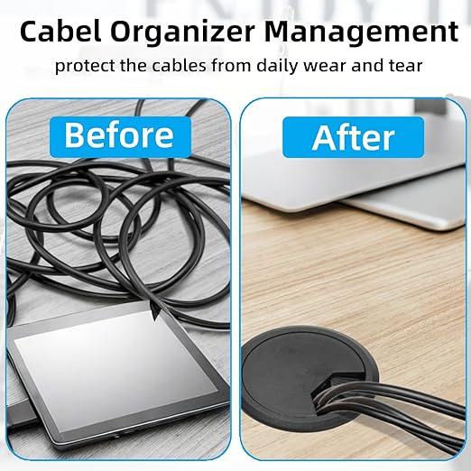 Covzoe 40 Pack 2 Inch (50 mm) Desk Grommet, Plastic Cable Hole Cover Bulk for PC Desk Arrange Wires, Flexible Wire Organizer Cable Cord Management Cords Through Computer Table for Home Office, Black