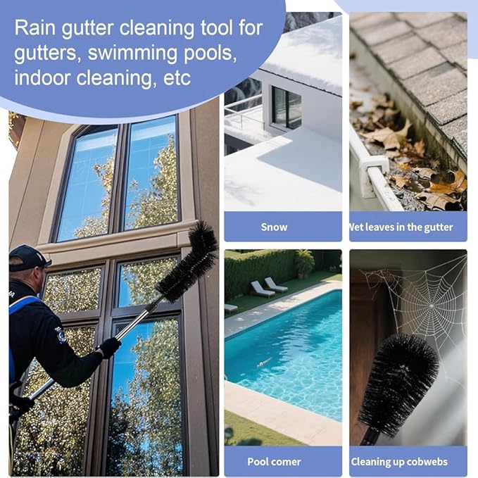 Aboiled Adjustable Gutter Cleaning Tool - Long Reach Gutter Cleaner & Brush for Safe and Easy Cleaning from Ground