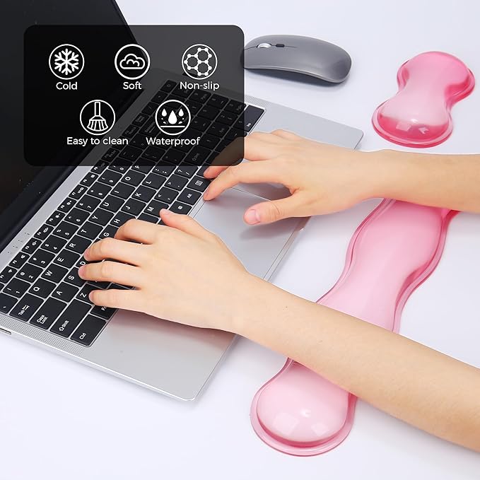 ABRONDA Gel Wrist Rest for Keyboard and Mouse, Wrist Rest for Keyboard, Mouse Wrist Support, Pain Relief, Cool Touch, Non-Skid, Mouse Wrist pad