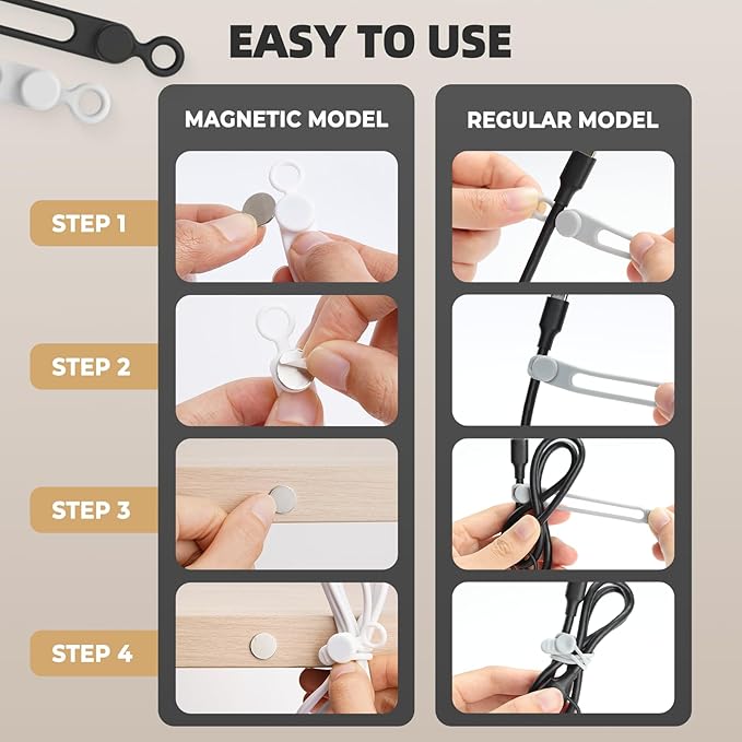 Muxou Silicone Cable Ties, Magnetic Data Cable Organizers Reusable Cable Ties Wire Organizer Adjustable Fastening Cable Straps Magnetic Silicone Cable Straps Cord Organizer for Bundling Earphone