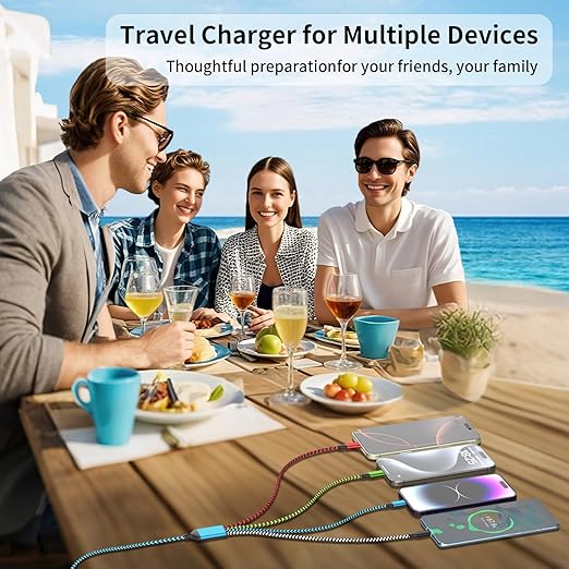 Jogrytece Dual Type C Port Multi Charging Cable, 4 in 1 Braided Charging Cables for All Device, Travel Cruise Essentials Multiple Charger USB Cable for iPhone 17-8/ Android/Galaxy/Pad and Mor