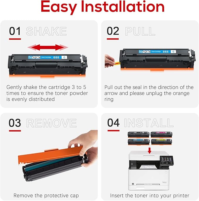 Jeostarky Remanufactured for Canon 055 055H with Display Capacity Chip Replacement for Canon 055 Toner Cartridge Set for Canon Color ImageClass MF743Cdw MF741Cdw MF745Cdw MF746Cdw Printer (4 Pack)