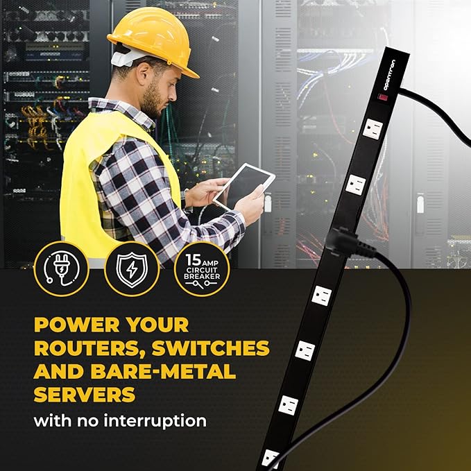 Opentron 12 Outlets 4 Feet Body Heavy Duty Metal Surge Protector Power Strip (12 Outlet 6 Feet Power Cord Vertical Power Plug)
