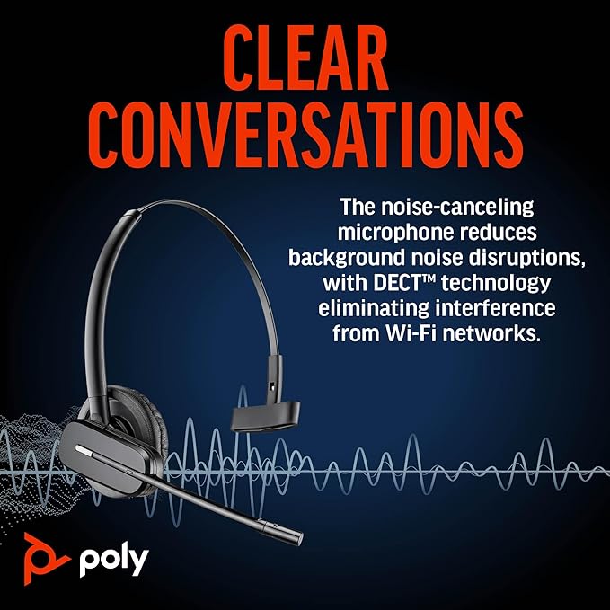 Plantronics Poly CS540A Convertible DECT Headset - Mono - Wireless - DECT - 393.7 ft - Over-the-Ear - Monaural - in-Ear - Noise Cancelling Microphone - Noise Canceling - Black - TAA Compliant