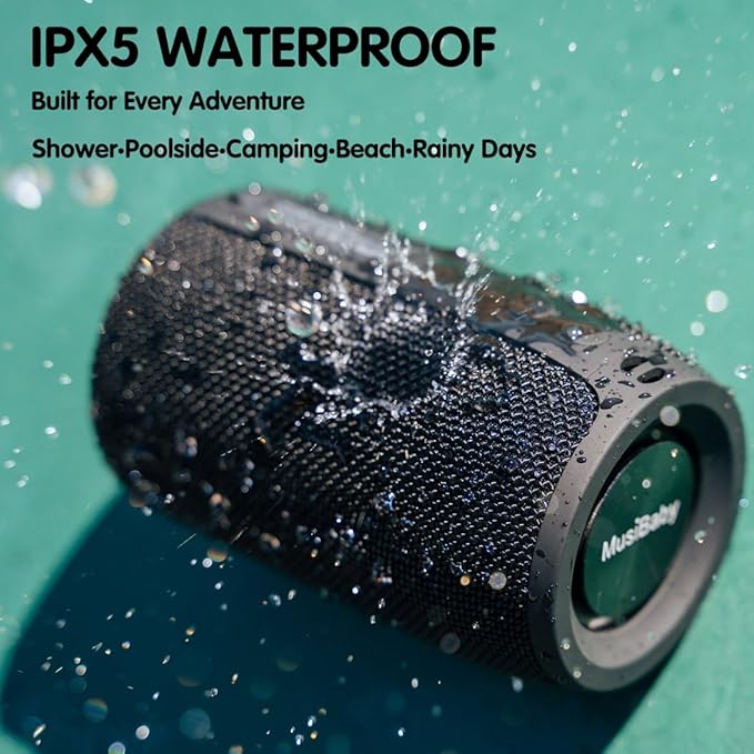 Musibaby M68 Portable Bluetooth Speaker, 12W, IPX5, FM, USB/AUX, Black