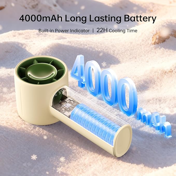 JISULIFE Handheld Turbo Fan, 4000mAh Rechargeable Portable Fan with Neck Strap, Stickers, Christmas Stockings, Ideal for Travel, Camping. Gifts for Women, Men, Kids (Beige)