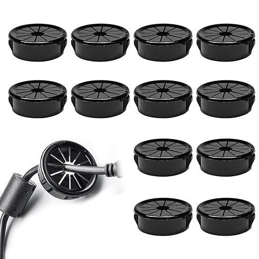 BOPOREAE 12 Pcs Cable Grommet, Snap Bushing 1-3/16" (30 mm) Mounting Diameter, Flexible Petal-Shaped Buckle Round Nylon Desk Grommet for Wires Through Countertop Cord Organizer and Protection, Black