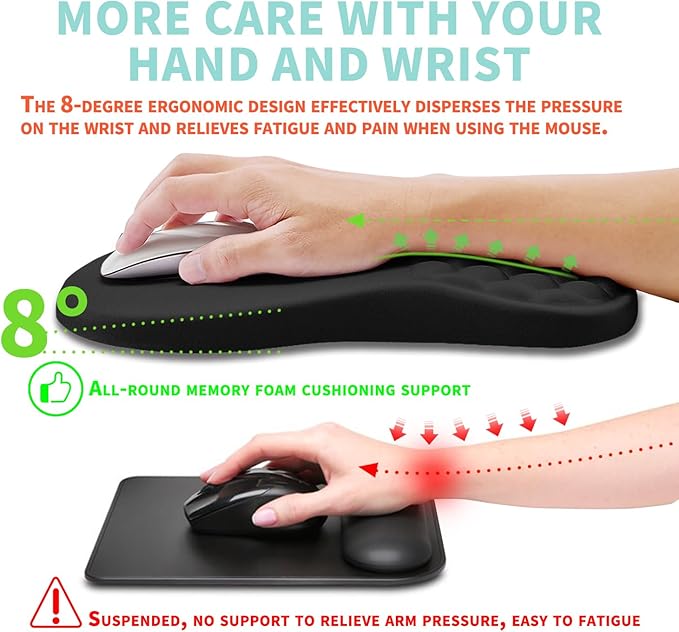 Kuosgm Ergonomic Mouse Pad Wrist Support with Memory Foam Massage Bulge, Carpal Tunnel Pain Relief Mousepad Wrist Rest for Mouse(12x8 inch, Black)