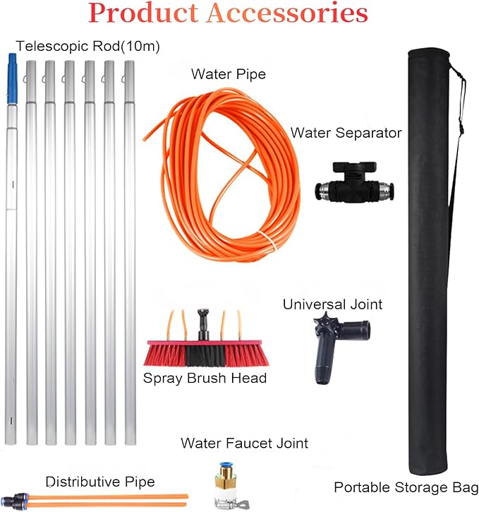 22 FT Water Fed Pole Kit Adjustable Solar Panel Cleaning Kit Cleaner Tool for Window Glass Roof Outdoor Glass Brush Window Washing Equipment (22ft)