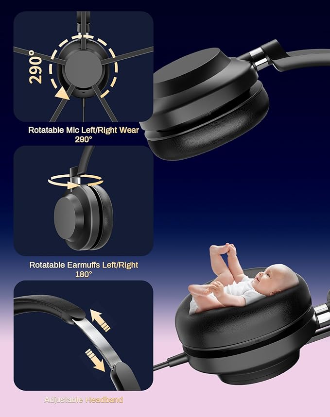 USB Headset with Microphone for PC-Wired Noise Reduction Office Headset for Work with Laptop/Mac,Computer Headphones with Volume Control & Mic Mute,Compatible with Zoom/Skype/MS Teams/Call Centers