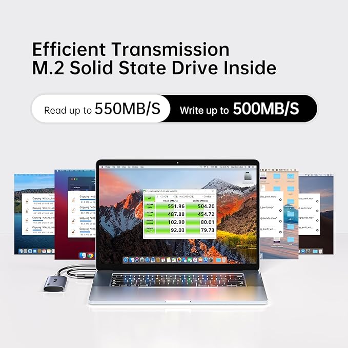 SSK 256GB SSD External Hard Drive, Portable SSD Up to 550MB/s Fast Solid State Drives, External Drive USB 3.2 Gen2 for iPhone 15/Pro, Windows, Mac, Android with LED Light, Trim, SMART Supported
