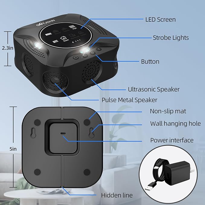 LED Display-2 Packs Ultrasonic pest Repeller Indoor,Multi-Mode Variable Frequency,with LED Strobe Light,Squirrel Repellent for House,Prevent Adaptation.Suitable for Houses,attics,garages,etc.