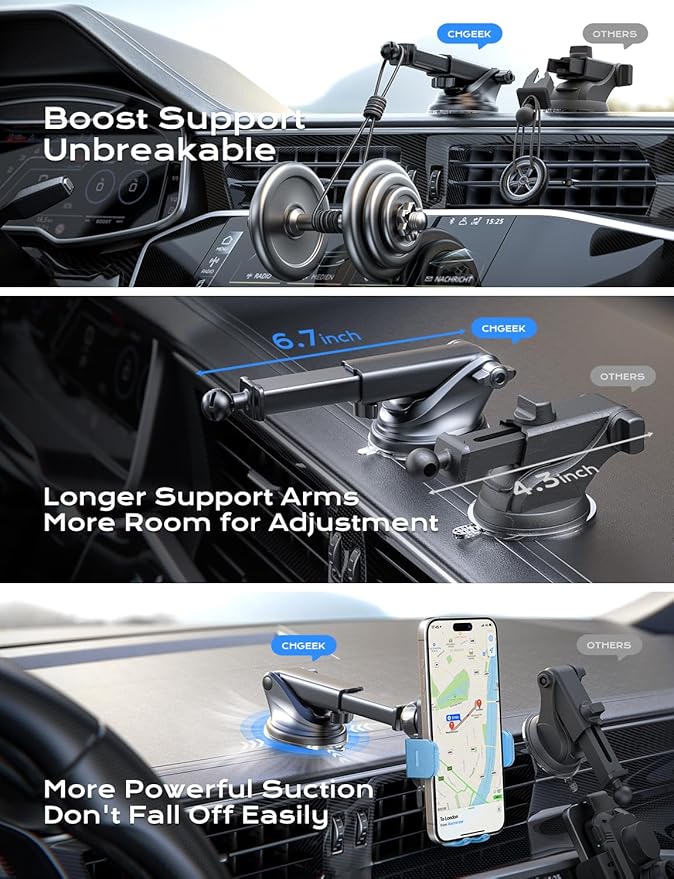 CHGeek Wireless Car Charger, 15W Fast Charging Auto Clamping Car Charger Phone Mount Phone Holder fit for iPhone 15 14 13 12 11 Pro Max Xs, Samsung Galaxy S24 Ultra S23 S22 S21, S20, S10+, Cyan