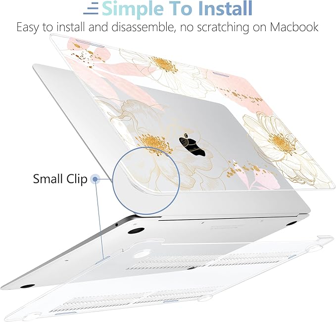 MEEgoodo for MacBook Air 13 inch Case 2021 2020 2019 2018 Released A2337 M1 A2179 A1932 with Touch ID, Plastic Hard Shell & Keyboard Cover Compatible with MacBook Air 13.3, Tropical Pink Flowers