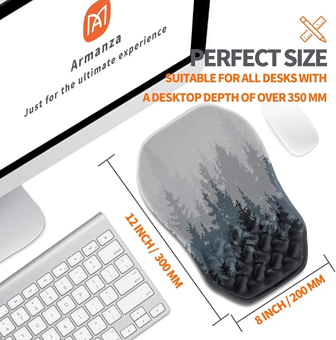Armanza Ergonomic Slope Mouse Pad Wrist Support, Wrist Rest Mousepad for Carpal Tunnel Pain Relief with Massage Bulge and Slow Rebound Memory Foam (12x8 inch, Forest)