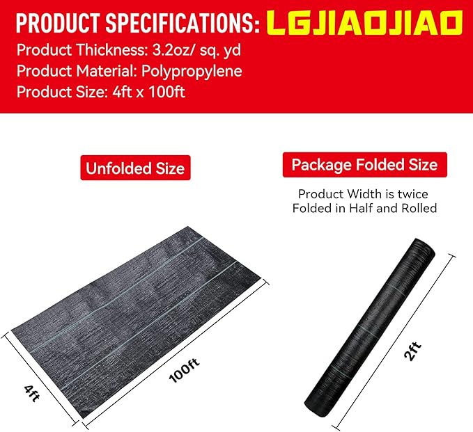 4ftx100ft Weed Barrier Landscape Fabric Heavy Dutyï¼Weed Block Gardening Ground Cover Mat, Weed Control Garden Cloth ï¼Woven Geotextile Fabric for Underlaymentï¼Commercial Driveway Fabric