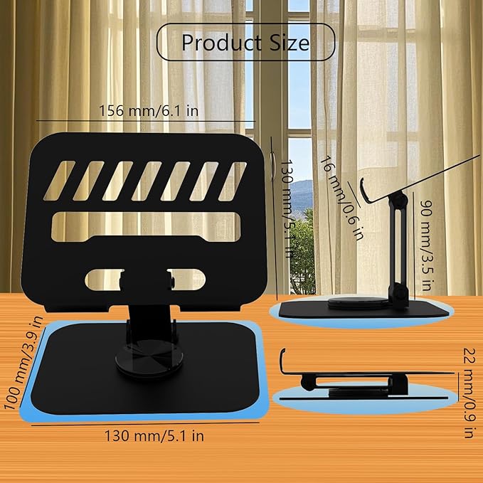 TAPMEI Large Metal Tablet Stand 360° Rotation for 4-16” Tablet, Black