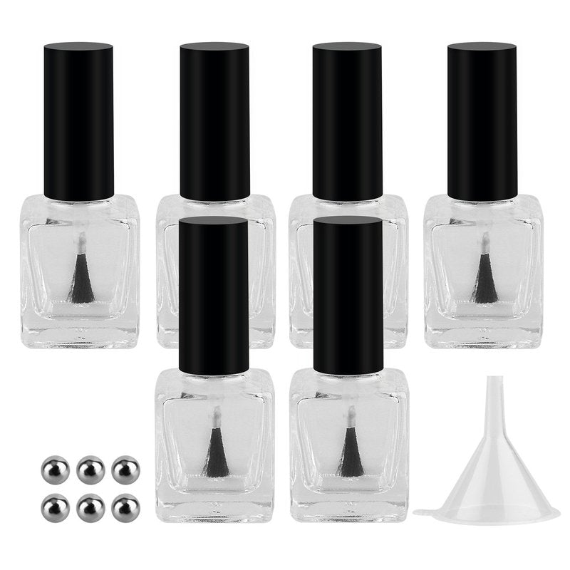 Empty Nail Polish Glass Bottles - 6PCS 15ML with Brush Cap, Funnel & Mixing Balls for Nail Art