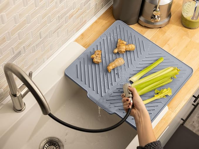 WeatherTech DishMat Drain- 16" x 18" Drip Dry Hand-Washed Dish Drying Mat, Slate