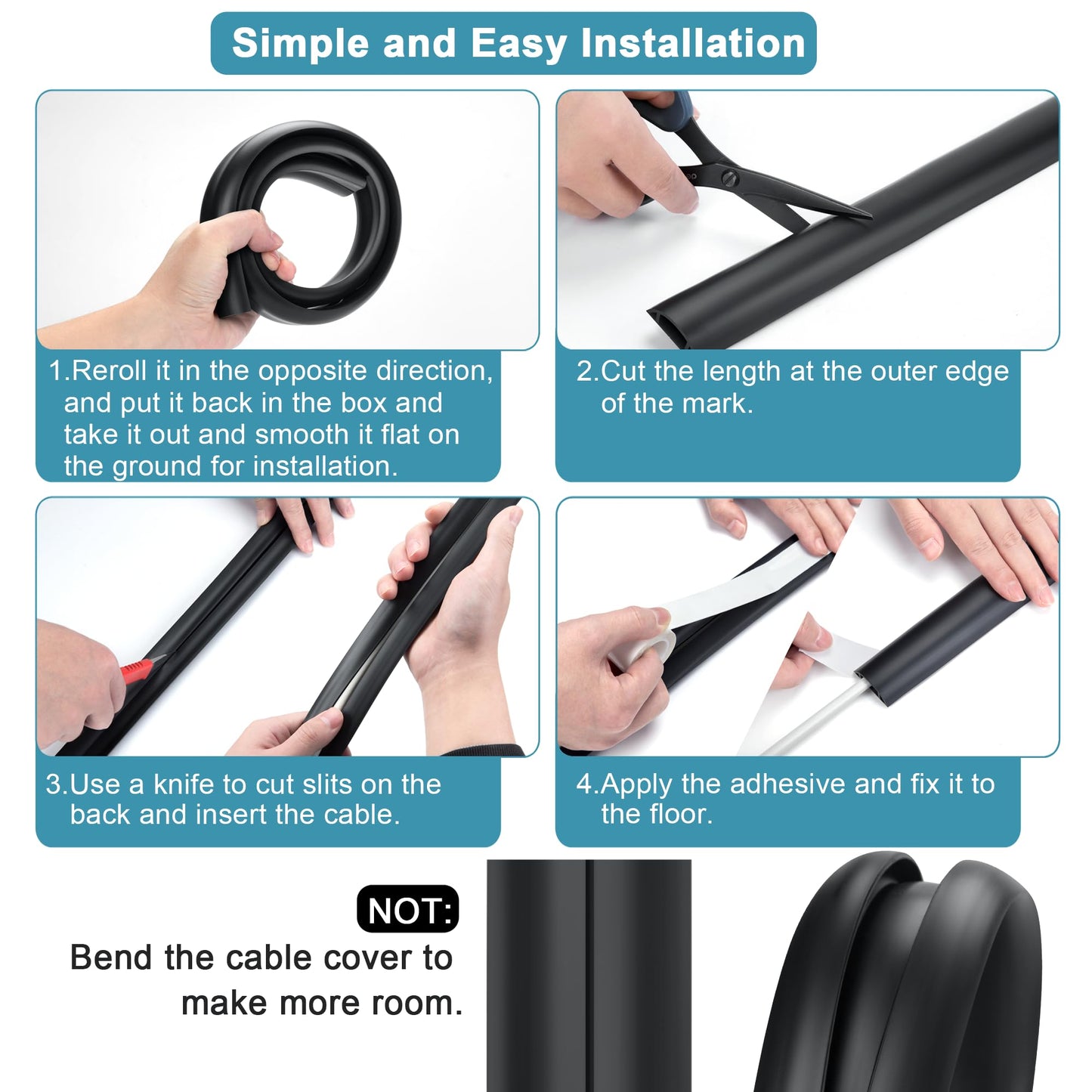 Floor Cable Cover 3ft Beige, LZEOY Cord Covers for Wires on Floor, Cord Hider Floor Cable Management, Extension Cord Floor Cover Low Profile, Floor Cord Cover for Office/Carpet/Floor
