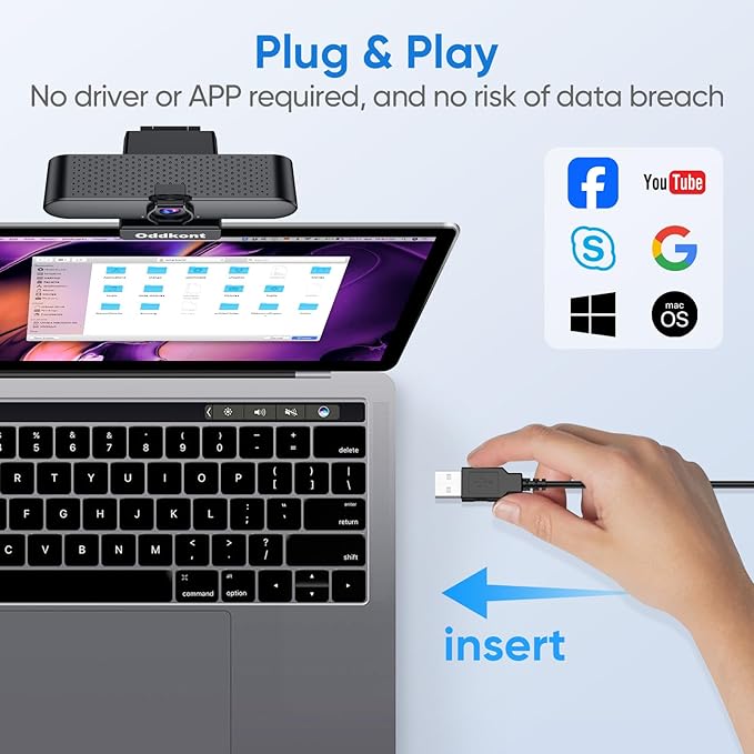 oddkont Full HD 1080P Webcam with Microphone, Auto-Light Balance, Rotatable Design,Privacy Cover, Plug and Play for Zoom, Skype,Web Conferencing - Compatible with Windows, Mac, Laptop, Desktop