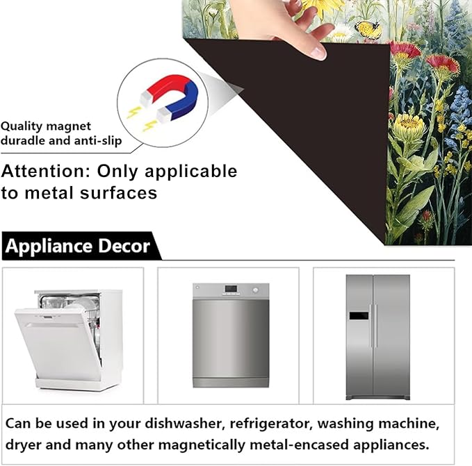 Dishwasher Magnet Cover 23x26 in Wildflower and Butterfly Scene Dishwasher Magnet Cover for Kitchen Appliance Decoration Front Panel Sticker Rustic Art Skin Panel Home Decor Decal