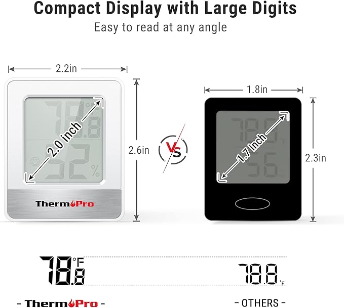 TempPro TP49 2 Pieces Digital Hygrometer Indoor Thermometer Humidity Meter Mini Hygrometer Thermometer with Temperature and Humidity Monitor Room Thermometer (Previously ThermoPro)