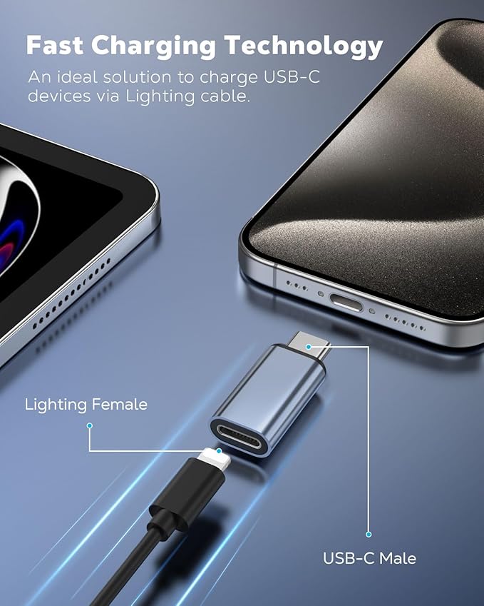 MoKo 4 Pack Lightning Female to USB C Male Adapter,USB-C Lightning Adapter for iPhone Air 17 16 15 Pro Max Plus, iPad Pro/Air, Galaxy,iPhone to USB C Adapter for Data Sync, NOT for Audio/OTG, Gray