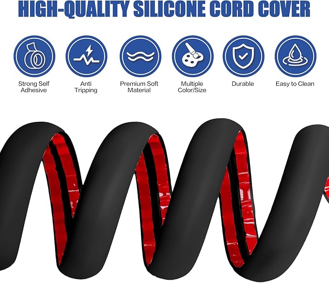 Floor Cord Cover Self Adhesive Cord Hider,10FT Cable Management, Extension Strip Protector for Wires, Prevent Cable Trips for Offices, Gyms, Exhibitions Cavity:0.3"(W) x 0.28"(H) Black