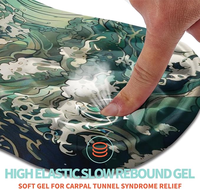 Kuosgm Ergonomic Mouse Pad Wrist Support with Memory Foam Massage Bulge, Carpal Tunnel Pain Relief Mousepad Wrist Rest for Mouse(12x8 inch, Sea Wave)