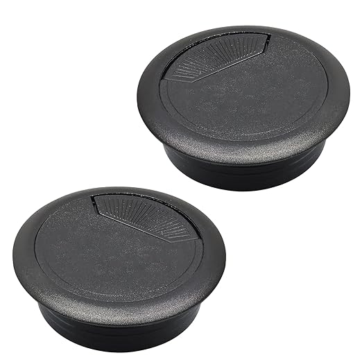 BOPOREAE Desk Grommet 2" (50 mm), Desk Cord Hole Cover, Cable Grommet ABS Plastic, Desk Hole Grommet for Office and Home Table Cable, Detachable Adjustable Cable Cord Organizer (Black 2 Pcs)