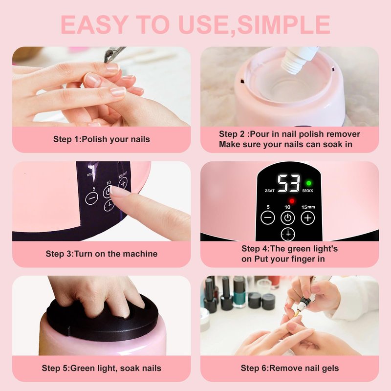 Nail Soaking Bowl Adjustable Temperature, Electric Soak off Machine Removes Nail Polish,Cut the Soaking Time in Half Manicure Bowl for Salon Home