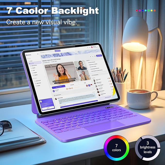 Keyboard Case for iPad Air 13 inch (M3 2025/M2, 2024),iPad Pro 12.9 inch (3/4/5/6th Gen) Magic Magnetic Backlit Keyboard Case with Multi-Touch Trackpad- Easy-Set Floating Cantilever Stand (Purple)