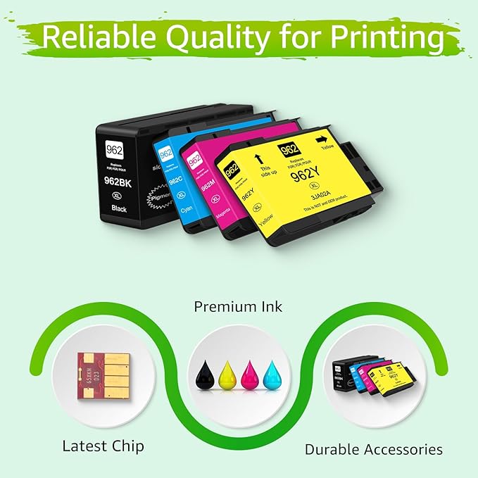 greencycle 962XL Ink Cartridges Combo Pack Replacement for HP 962XL 962 XL High Yield Ink Cartridge Set Work for HP OfficeJet Pro 9010, 9020 Series Printer (1BK/1C/1M/1Y, 4 Pack)