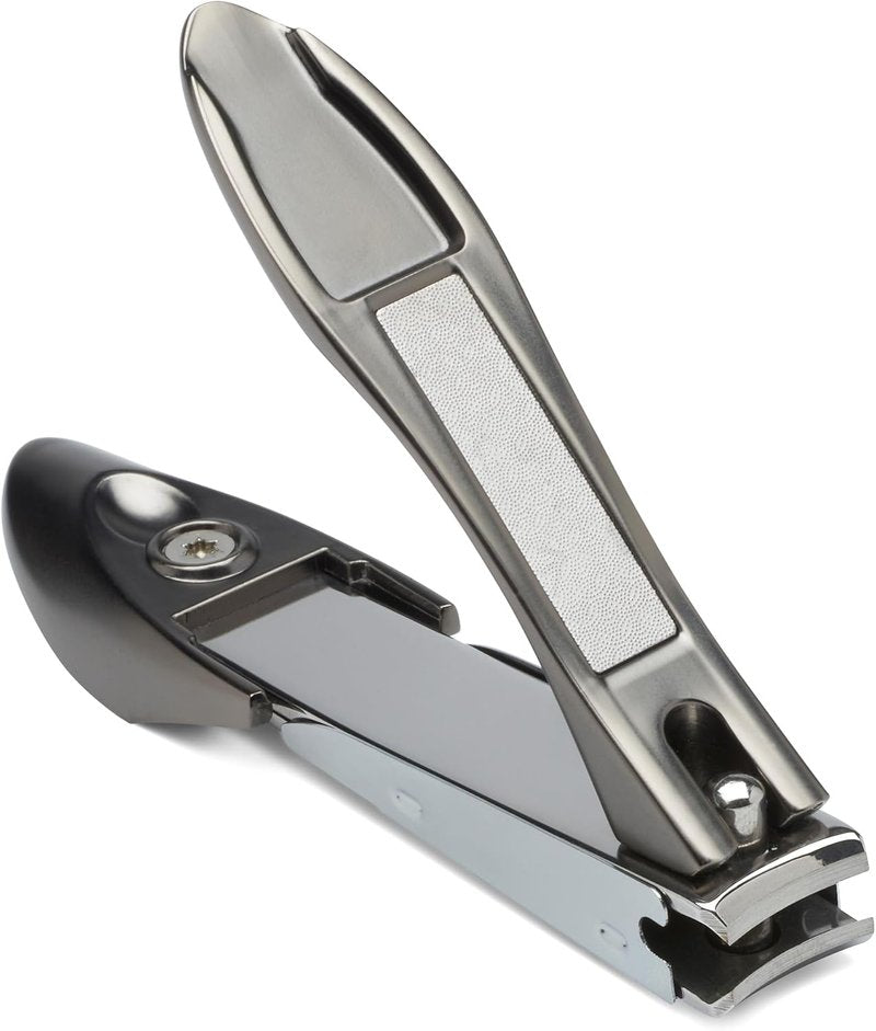 Nail Clippers with Catcher - Heavy Duty Stainless Steel Fingernail & Toe Nail Cutter | Ergonomic Handle & Curved Blades