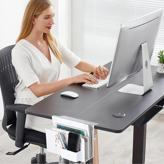 LUKETURE Laptop Holder, Steel Desk Side Storage, No Drill Standing Desk Accessories, Laptop Mount with Pen Holder, Back to School Supplies, Fits Flat Edge Tables 0.3" to 2.8" (White, L(2 Tier))