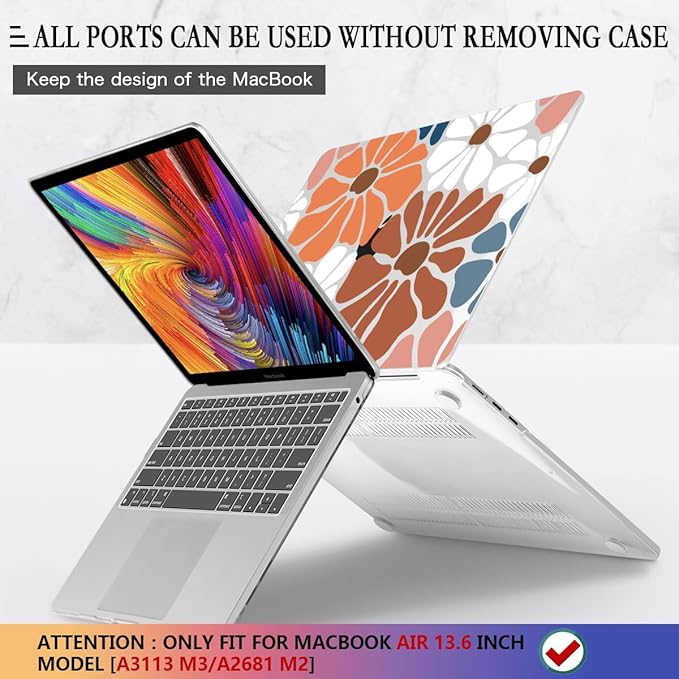 CISSOOK Compatible with MacBook Air 13.6 inch Case M5 M4 M3 M2, Plastic Hard Shell Case Keyboard Cover Screen Protector for MacBook Air 13 2026-2022 Model A3449 A3240 A3113 A2681, Vintage Flowers