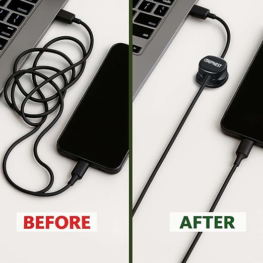 Cord Organizer [Fast Lock] 6 Pack GRIPNEST Black Cable Management [Easy Grip] Cord Holder Clips, Adjustable Strong Adhesive Wire Holders for Cords, Desk, Office, Home, Car, or Nightstand.